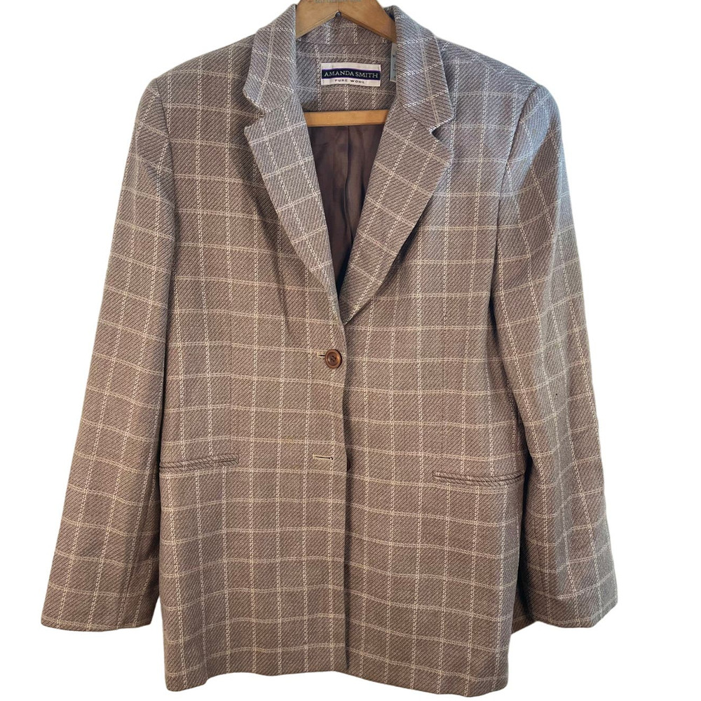 Amanda Smith Wool Blazer Long Sleeve Windowpane Two Button Plus Size 14 Academia